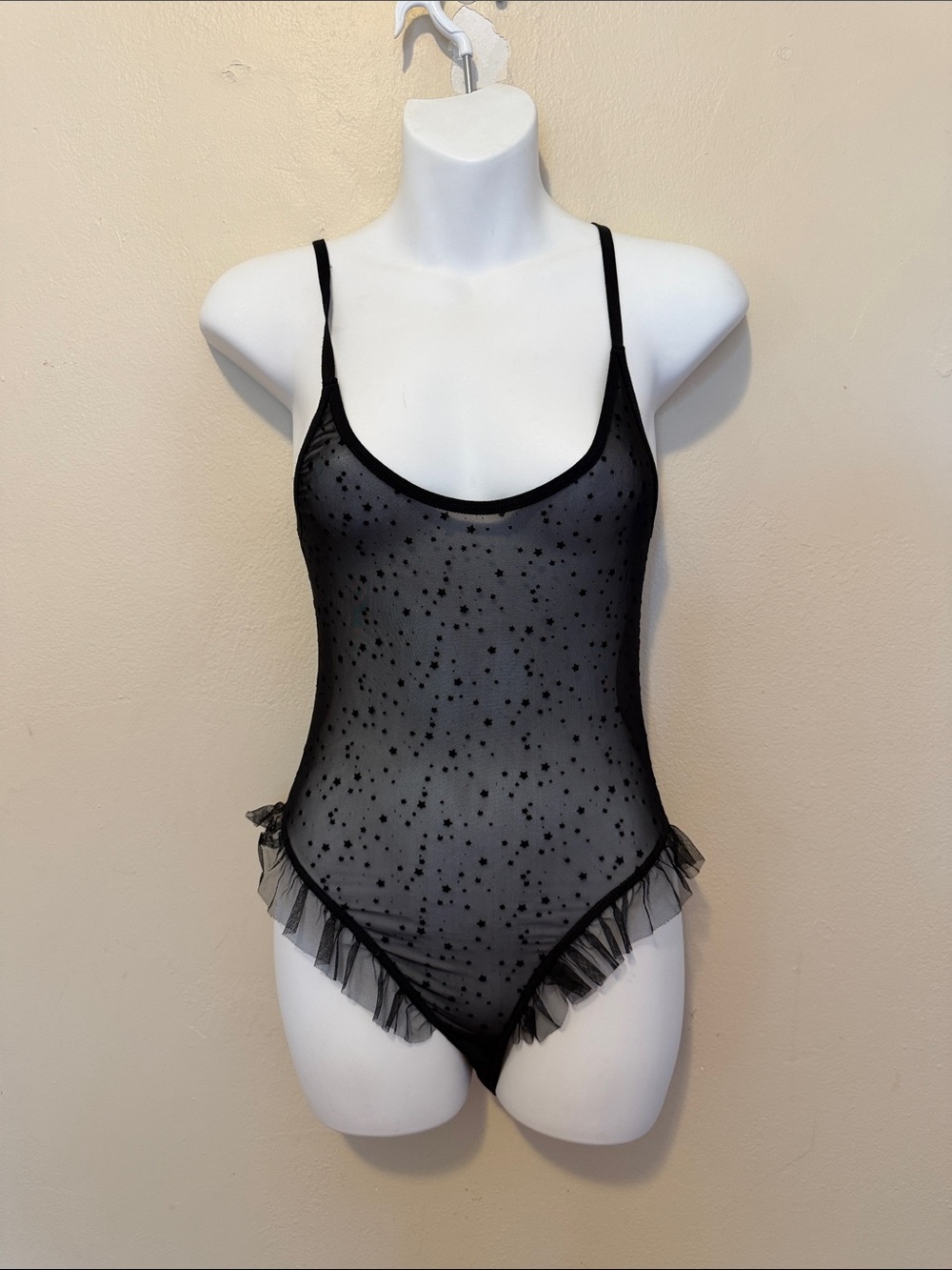 ASOS Black Star Mesh Bodysuit with Tulle Ruffle